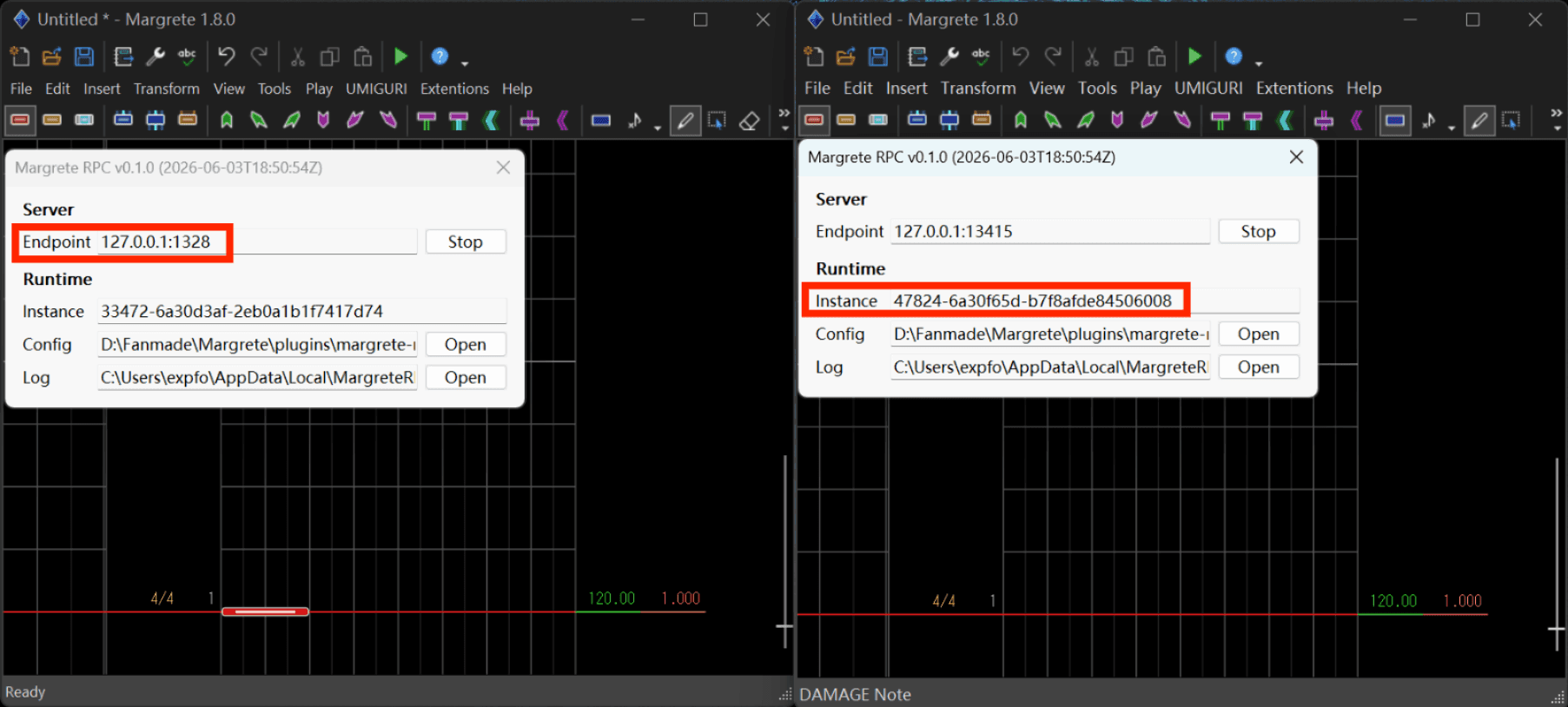 Two Margrete instances with different endpoints